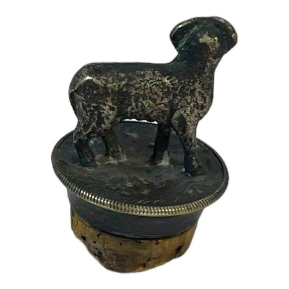 Vintage Figural Ram Lamb Sheep Metal Wine Decanter Bottle Stopper & Cork, German - Picture 6 of 9